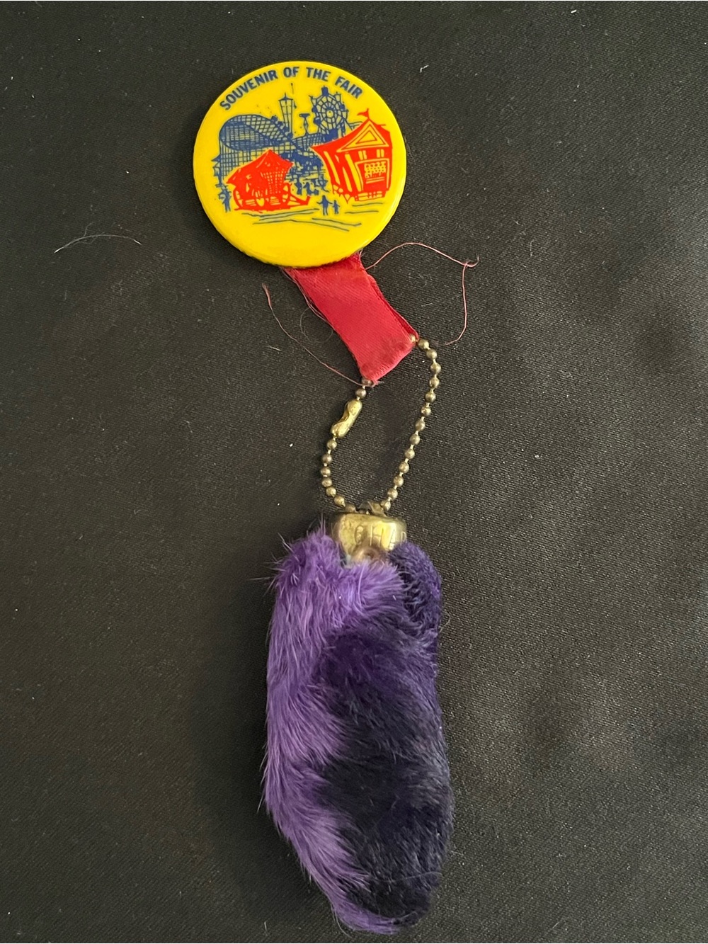 Vintage Souvenir of the State Fair of TX Pinback with Purple Lucky Rabbitโs Foot